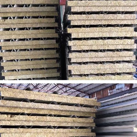 彩钢瓦夹芯防火岩棉板泡沫板瓦楞板隔墙活动板房外墙围挡保温50mm